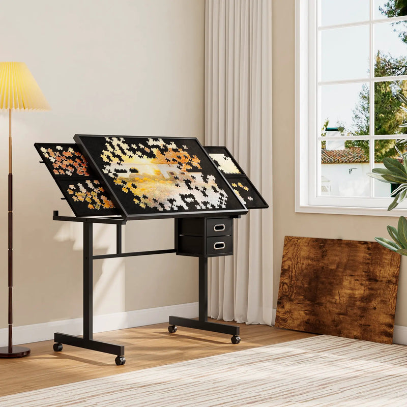 1000 Pieces Jigsaw Puzzle Metal Table with 4 Trays and 2 Drawers by HouseOfZazla