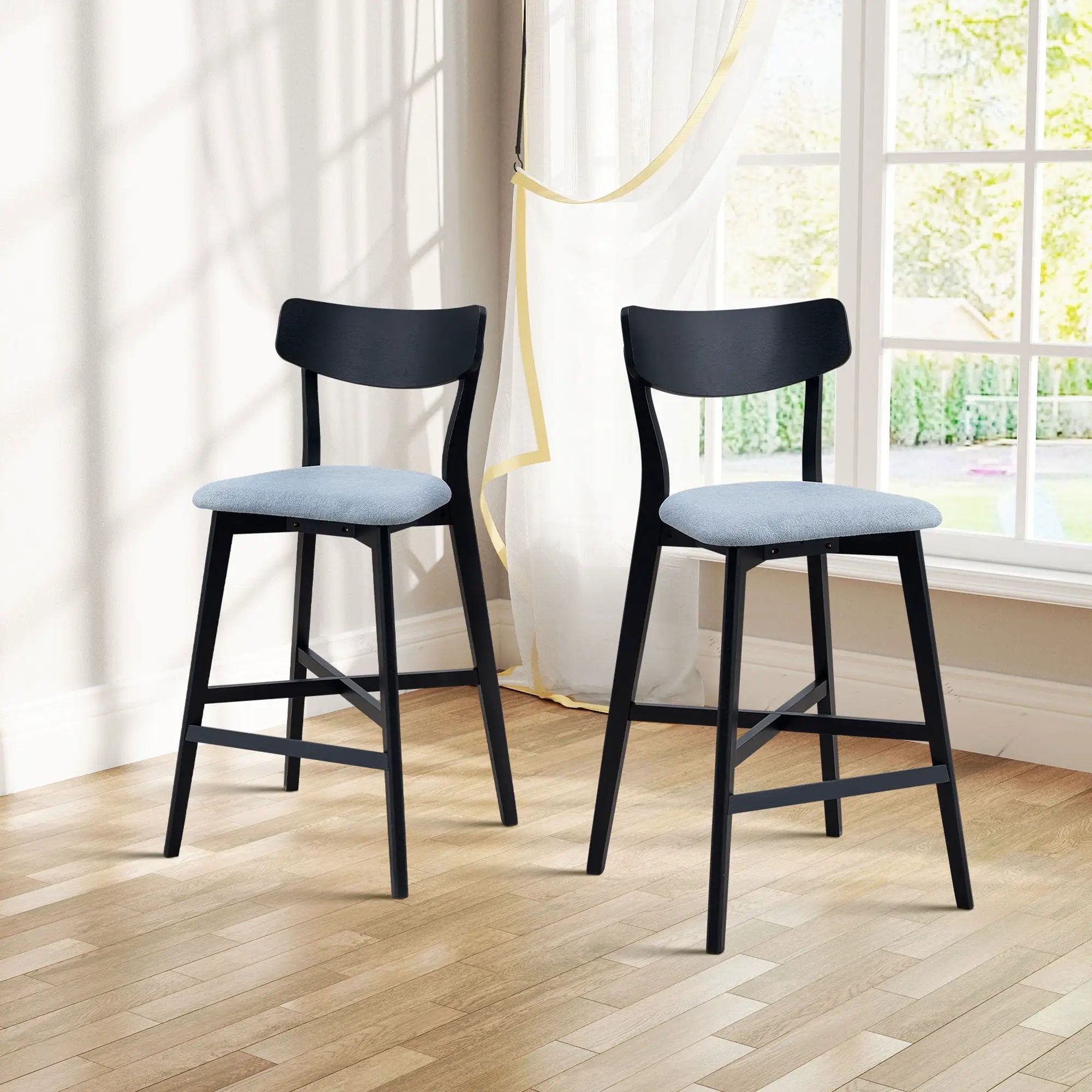 Wooden Bar Chairs Set of 2, Modern Soft Upholstered Kitchen Island Chairs by HouseOfZazla