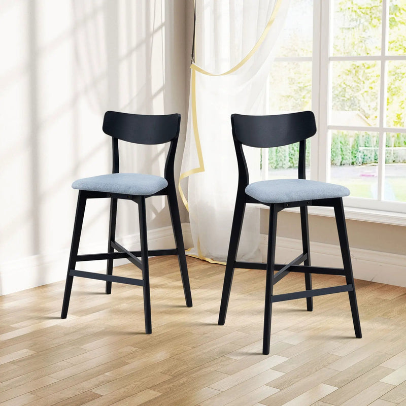 Wooden Bar Chairs Set of 2, Modern Soft Upholstered Kitchen Island Chairs by HouseOfZazla