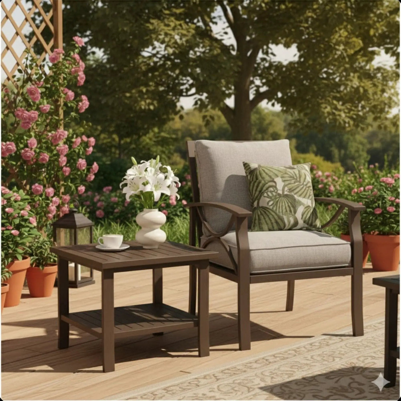 Square 2 Tier All-Weather Outdoor Side Table With Slatted Top by HouseOfZazla