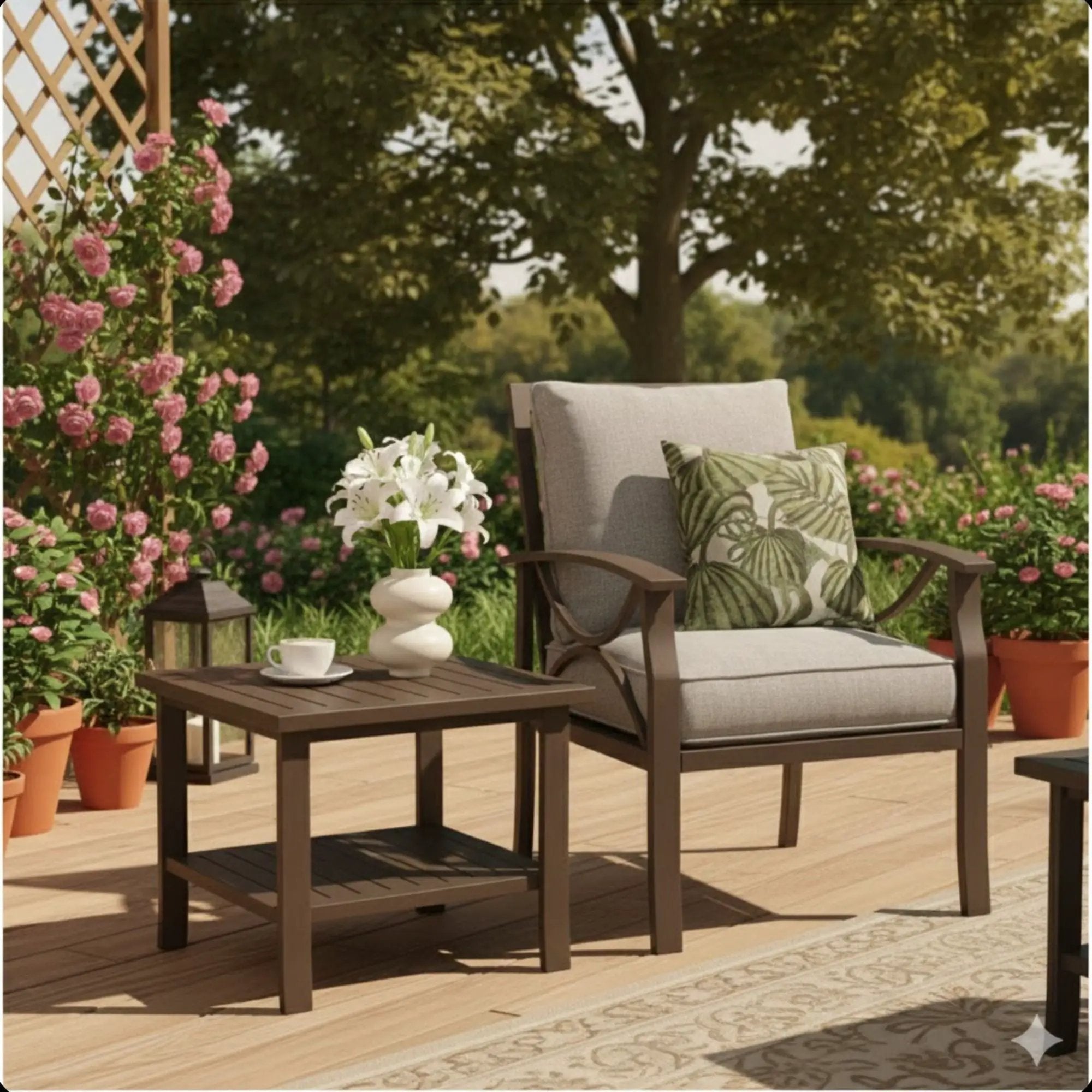 Square 2 Tier All-Weather Outdoor Side Table With Slatted Top by HouseOfZazla