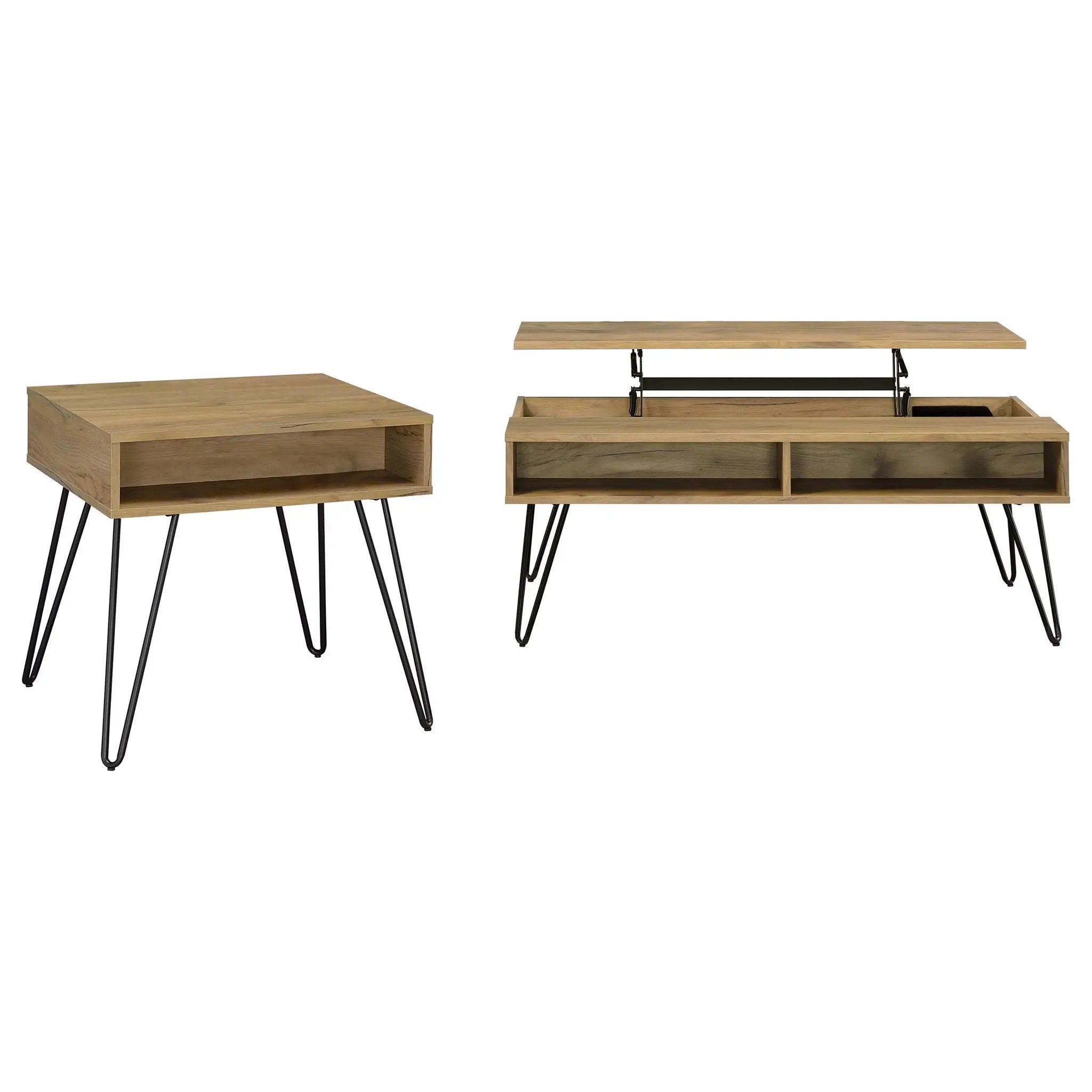 2 Piece Lift Top Coffee And End Table Set With Hairpin Legs - Golden Oak by HouseOfZazla