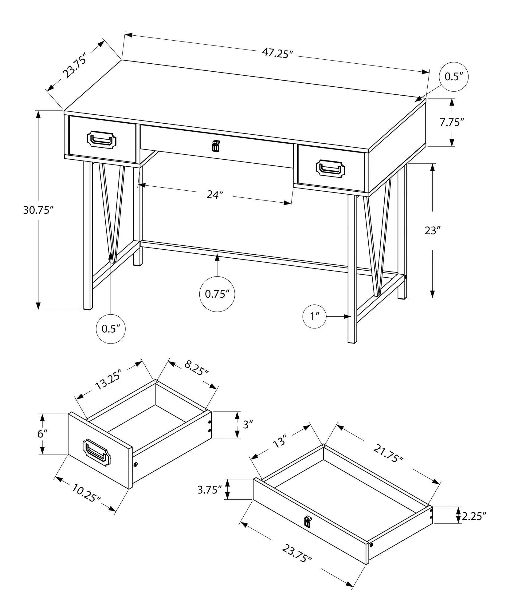 Computer Desk For Home Office, Laptop, Storage Drawers, Transitional by Unique Piece Furniture
