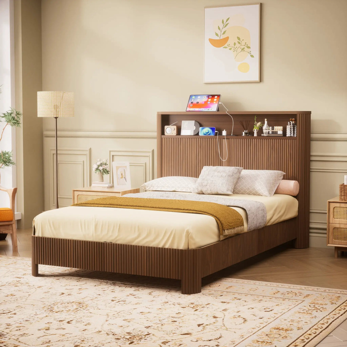 Full Extra Long Bed Frame with Storage Headboard by HouseOfZazla