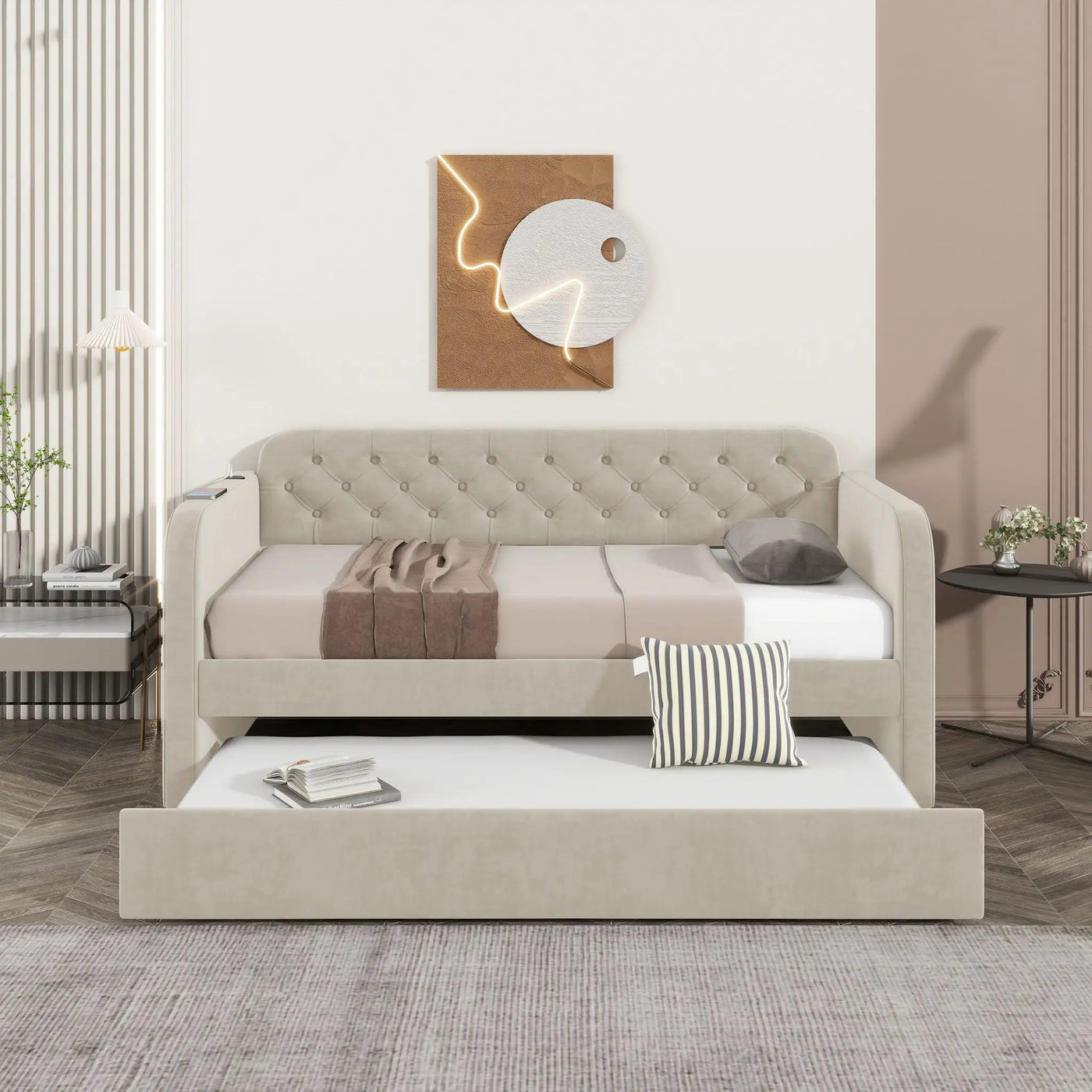 Upholstered Daybed With Trundle And USB Charging Design by Unique Piece Furniture