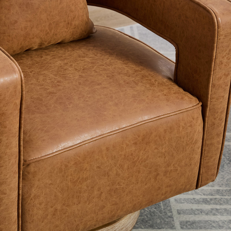 28.9"W Swivel Accent Open Back Barrel Chair in Brown PU by HouseOfZazla