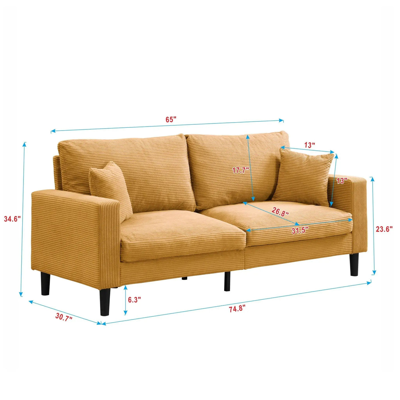 Modern Upholstered 3 Seat Sofa, High Resilience by HouseOfZazla