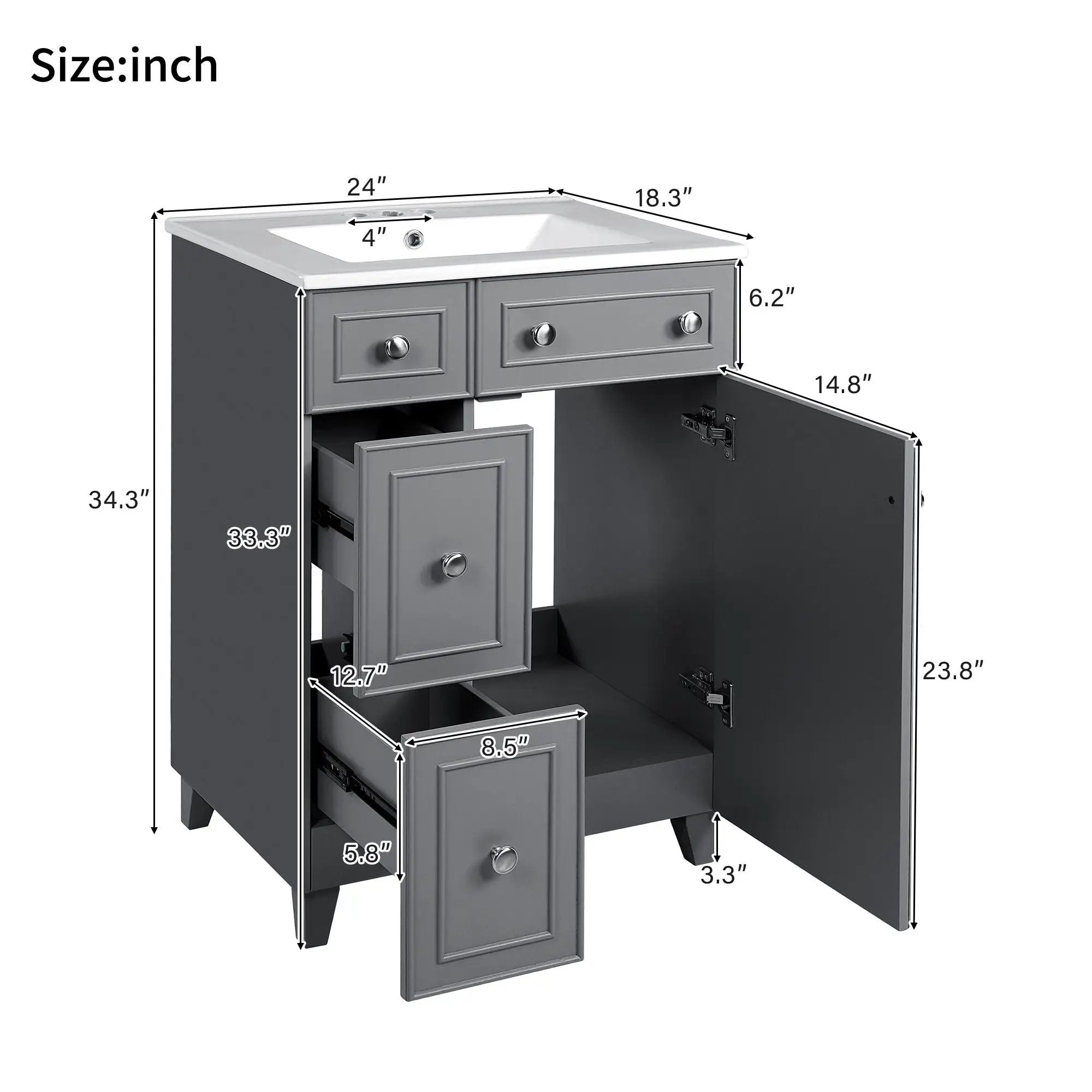 Transitional Style Bathroom Vanity Cabinet With Ceramic Sink by Unique Piece Furniture