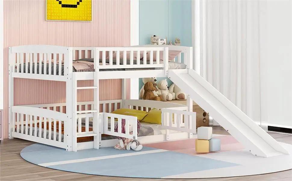 Low Bunk Bed With Slide, Fence And Ladder by Unique Piece Furniture