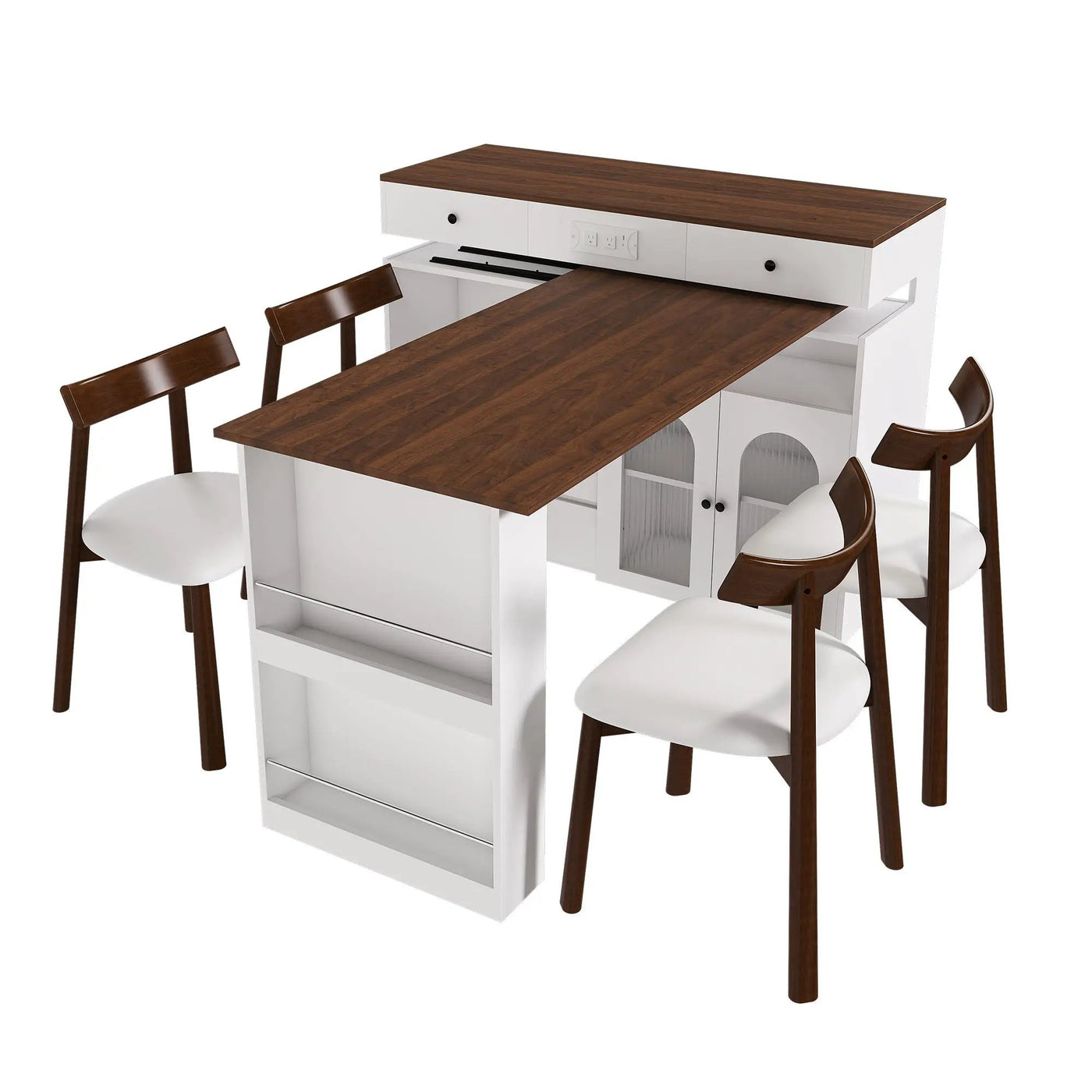 Retro Kitchen Island Set With Chairs, Extendable & Rotating Table, 4 Drawers & Door Cabinets by Unique Piece Furniture