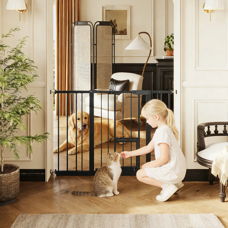 Baby Gate with Cat Door, 29.5-44.1" Metal Pet Door by HouseOfZazla