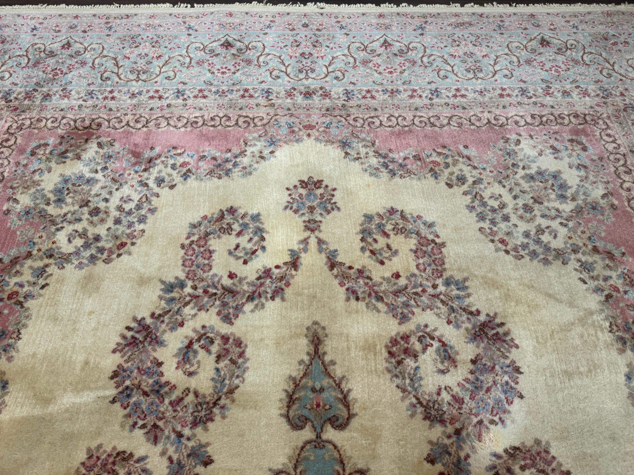 10x14 Karastan Kirman Rug #784 Pastel Ivory Kirman Medallion, Wool Antique Original 700 Series by Jewel Rugs