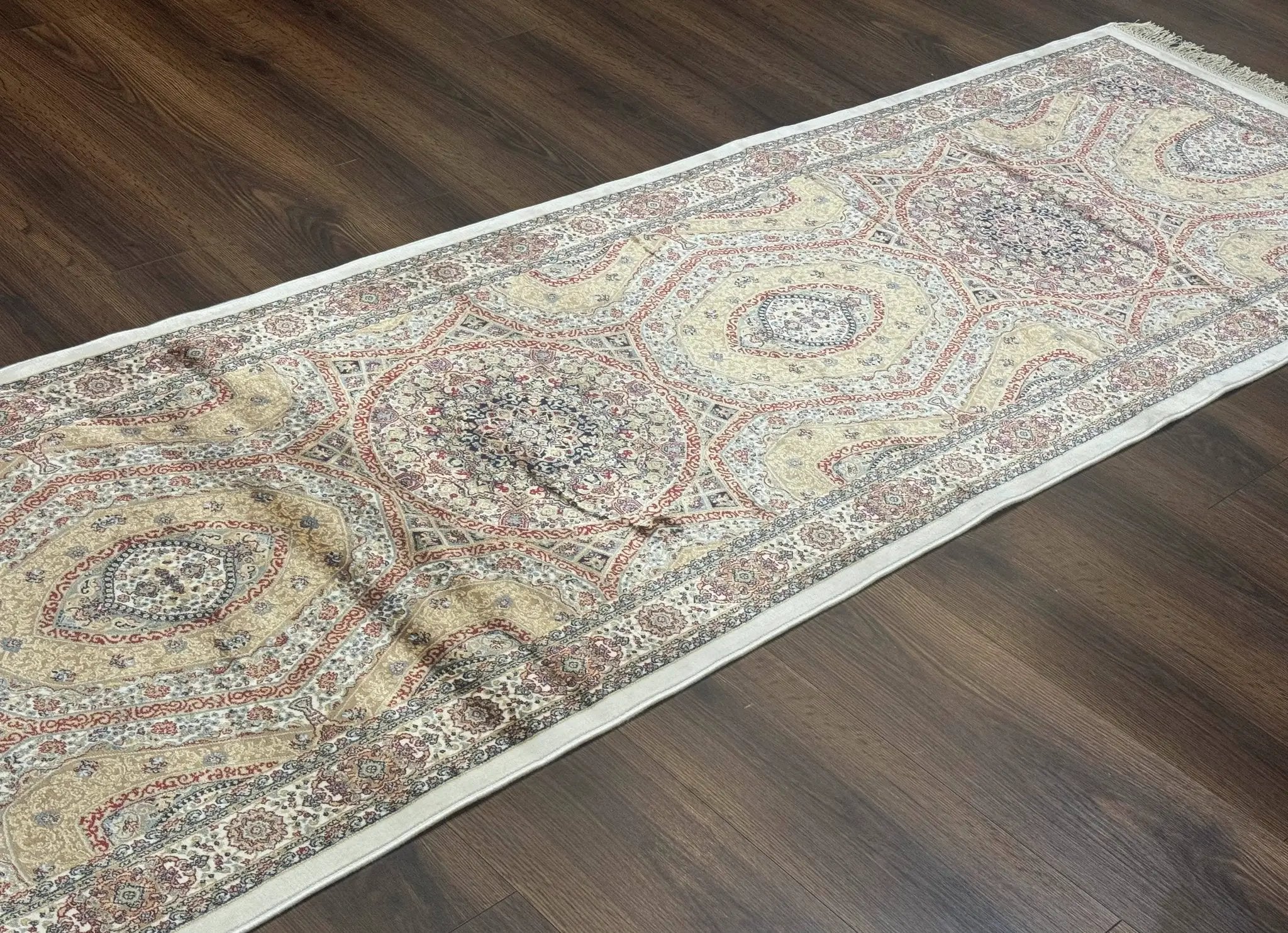 Turkish Silk Runner Rug 2.6 x 13, Dome Design, Hereke Runner, Bamboo Silk, New by Jewel Rugs