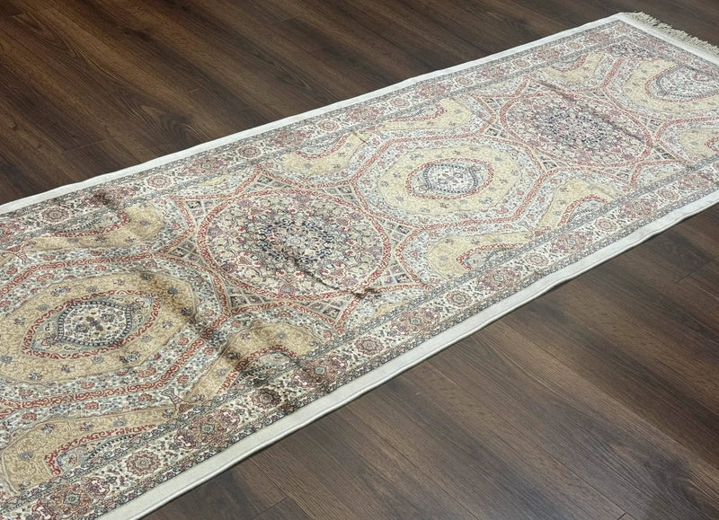 Turkish Silk Runner Rug 2.6 x 13, Dome Design, Hereke Runner, Bamboo Silk, New by Jewel Rugs