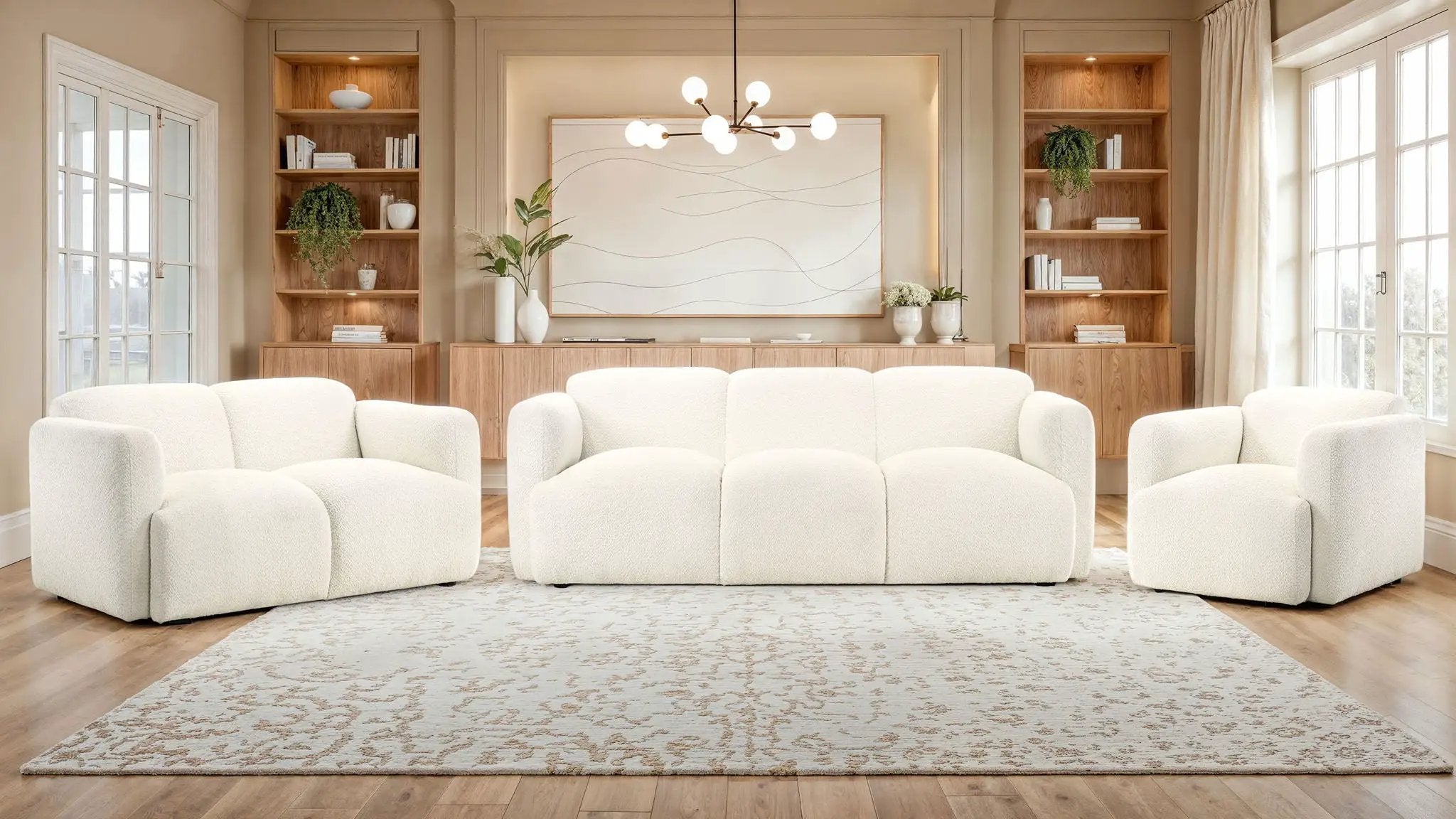 Dorset 3-piece Upholstered Round Track Arm Sofa Set White by Unique Piece Furniture