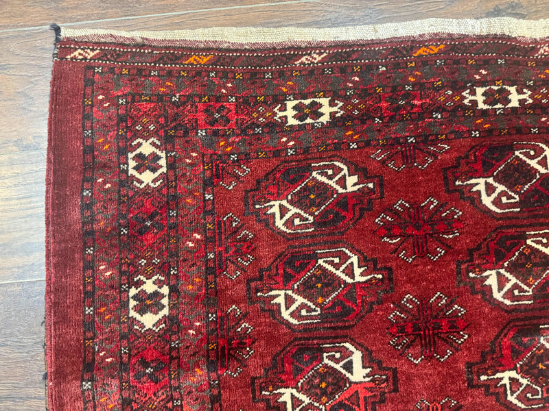 Antique Afghan Turkoman Mafrash Rug 3x5, Red, Hand Knotted, Wool, Tribal Collectible by Jewel Rugs