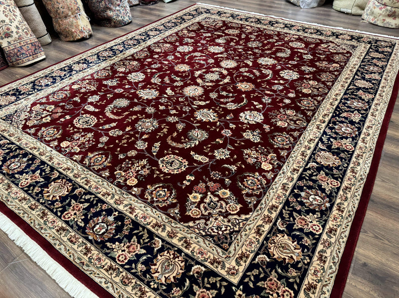 Sino Persian Rug 9x11, Burgundy and Navy Blue, Fine 200 KPSI, Floral Allover by Jewel Rugs