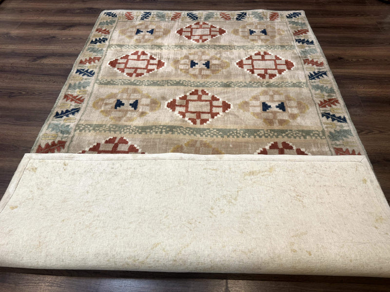 Geometric Design Area Rug 5x8, Beige and Rust Red by Jewel Rugs