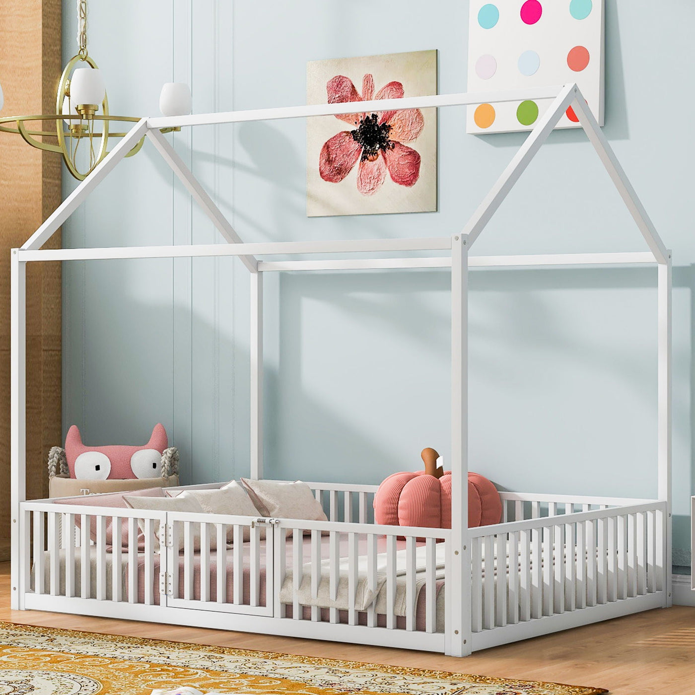 Metal House Bed With Fence And Door by Unique Piece Furniture