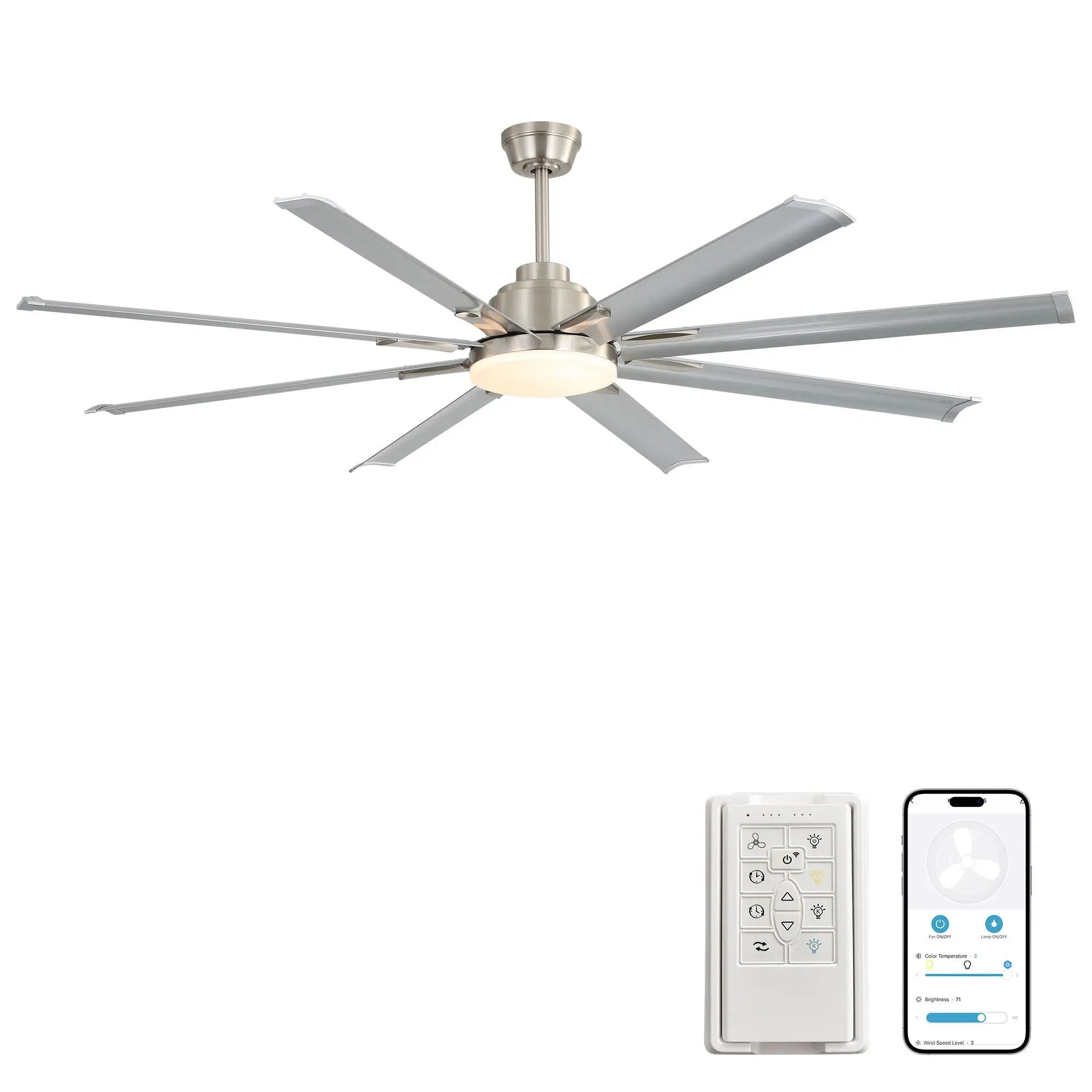 DC Motor Ceiling Fan With Dimmable Light And 8 Blade Aluminum Blades - Nickel by Unique Piece Furniture