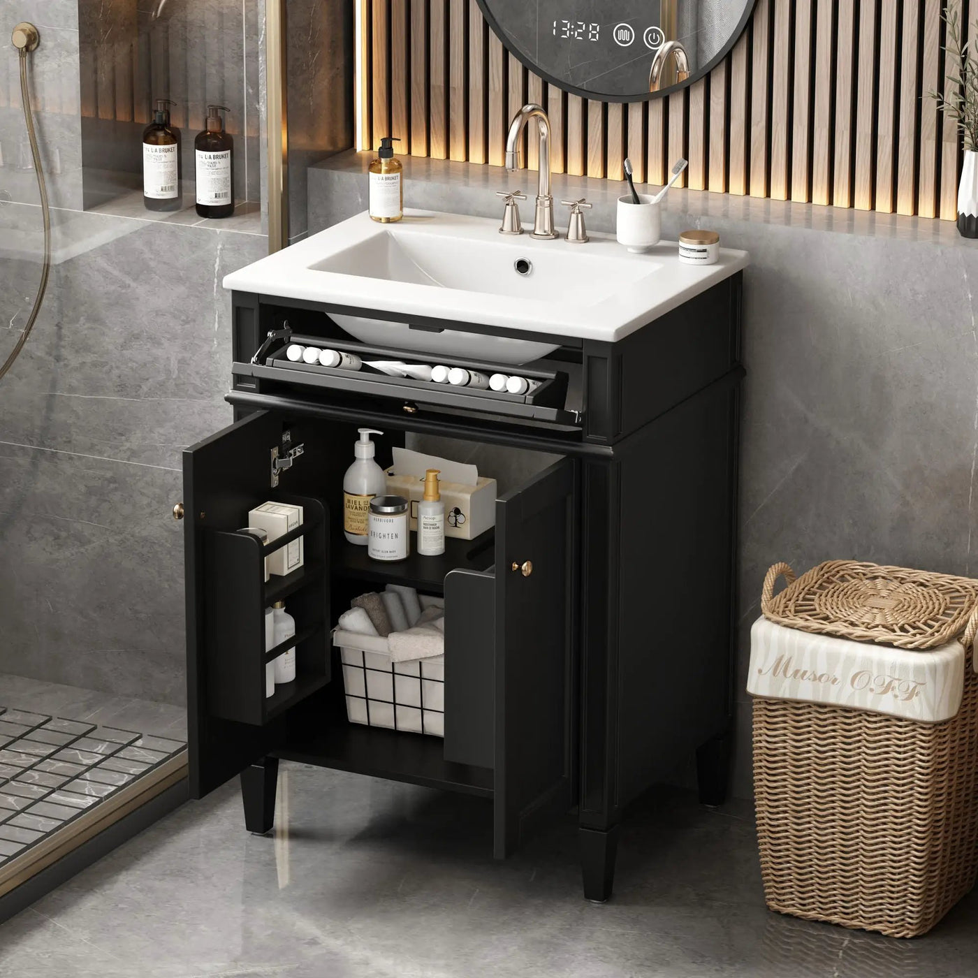 Bathroom Vanity With 2 Doors And Tip Out Drawer, Soft Closing Hinges by Unique Piece Furniture