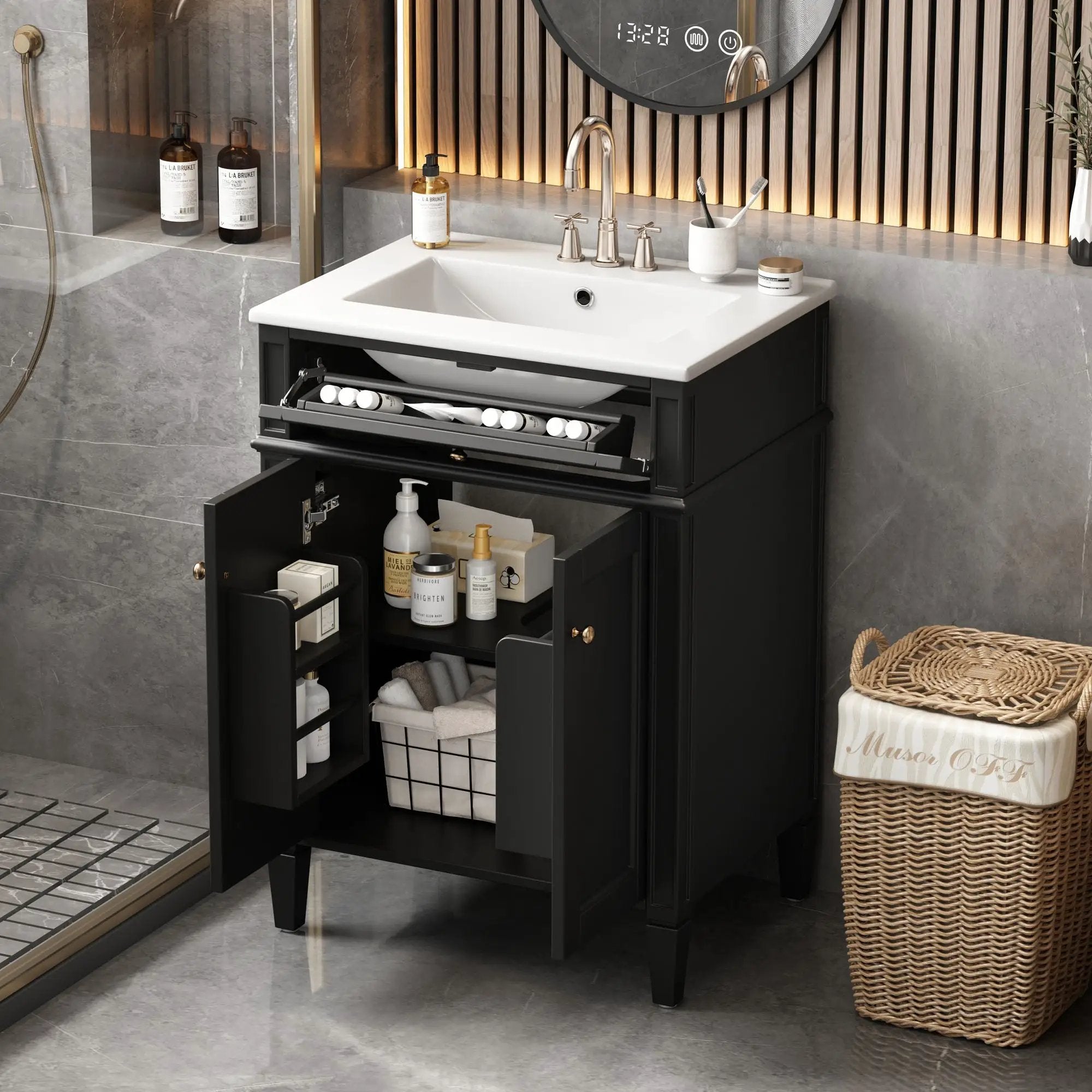 Bathroom Vanity With 2 Doors And Tip Out Drawer, Soft Closing Hinges by Unique Piece Furniture