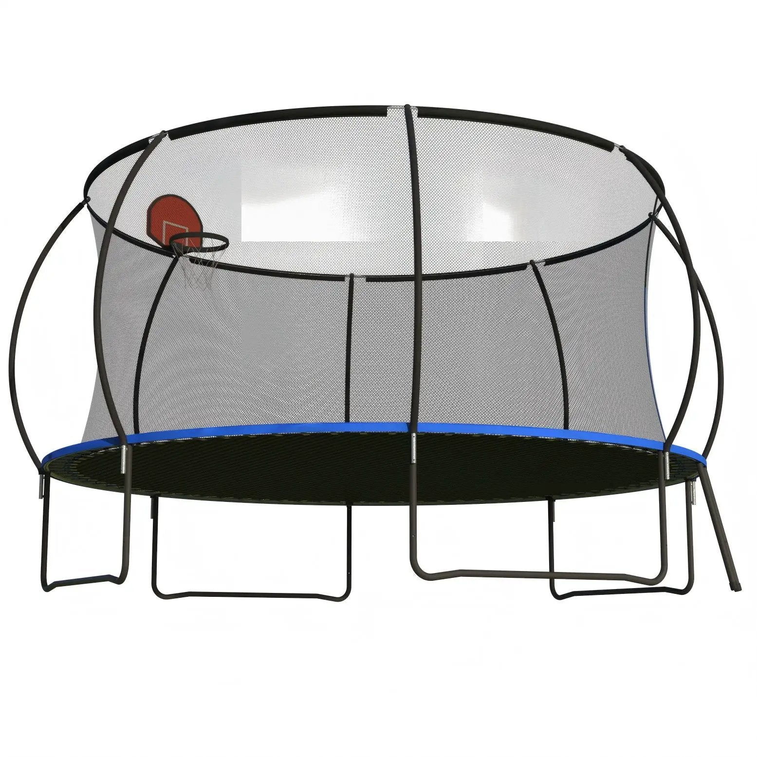 Pumpkin 14 Ft Outdoor Trampoline With Basketball Hoop Enclosure Net Ladder And Metal - Black / Blue by HouseOfZazla