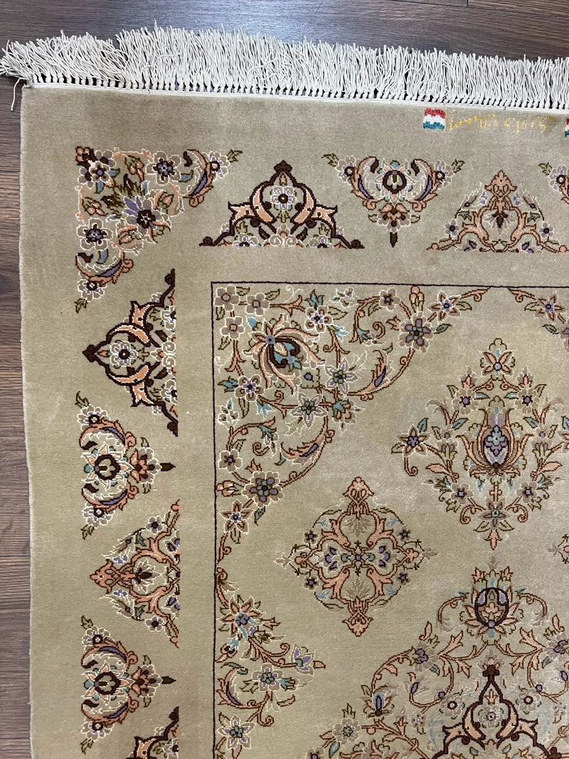 Very Fine Persian Isfahan Rug 3x5 ft with Signature, Kork Wool on Silk Foundation, Gray-Taupe Vintage Hand Knotted Oriental Carpet, 60 Raj 460 KPSI by Jewel Rugs