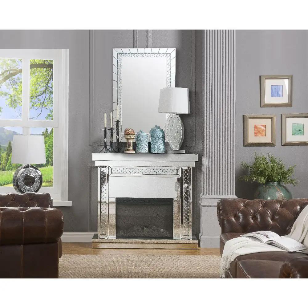 Nysa - 42" Fireplace - Mirrored & Faux Crystals by Unique Piece Furniture