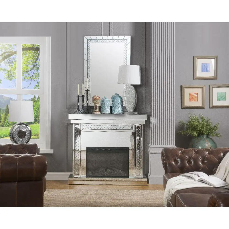 Nysa - 42" Fireplace - Mirrored & Faux Crystals by Unique Piece Furniture