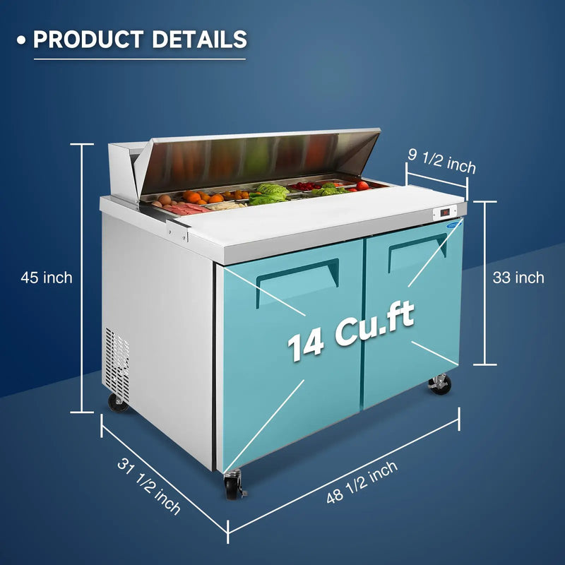 48" Width Commercial Refrigerators Sandwich & Salad Prep Table with a Butcher Block Cutting Board by Chery Industrial