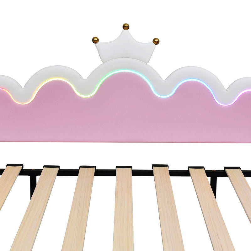 Extending Daybed With LED Lights, Modern Upholstered Princess Daybed With Crown Headboard by HouseOfZazla