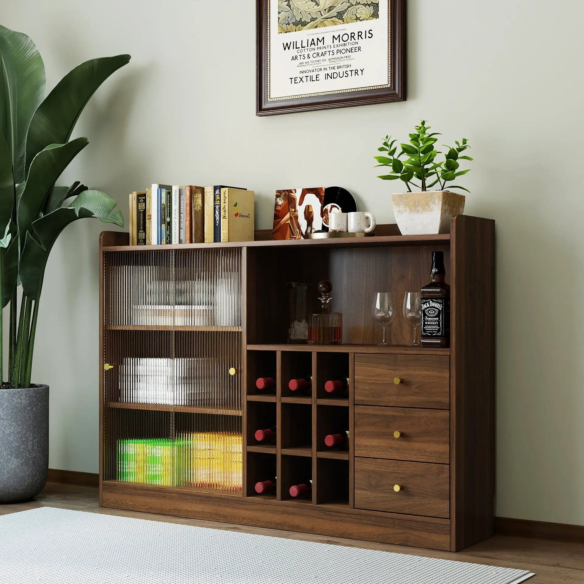 Sideboard with 2 Sliding Striped Glass Doors by HouseOfZazla