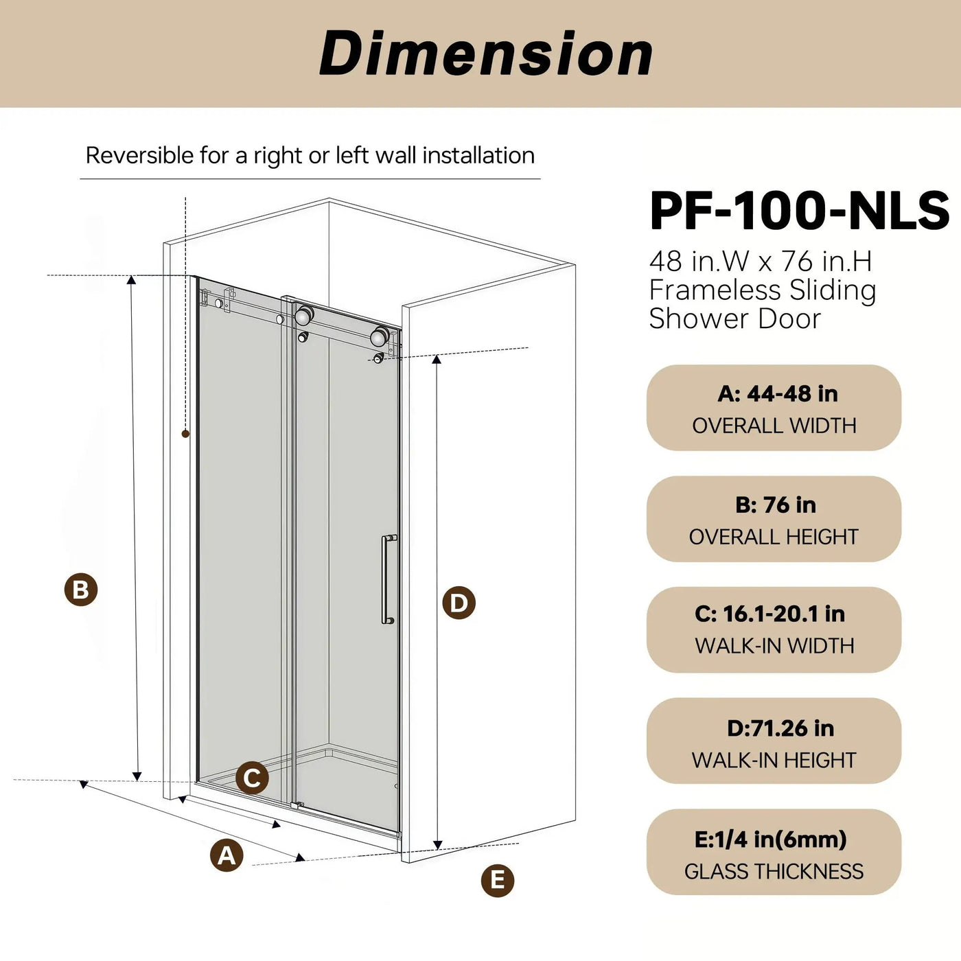 Frameless Single Sliding Shower Door & Handle And Square Tube Track by HouseOfZazla