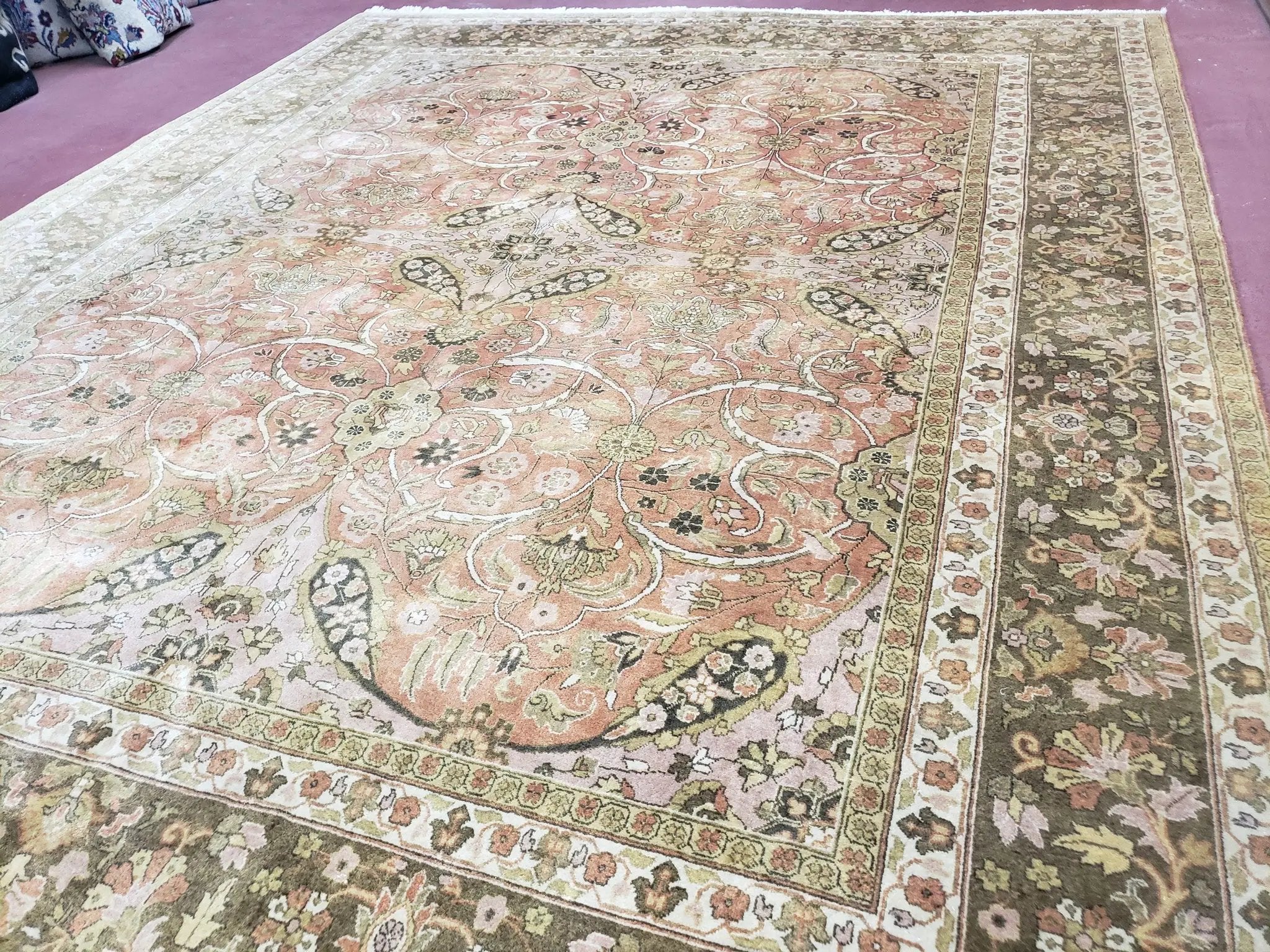 Indo Persian Rug 8x10, Vintage Indian Rug 8 x 10, Fine Hand-Knotted Wool Rug, Rose Clay Red Beige Brown Handmade Area Rug, Floral Medallion by Jewel Rugs