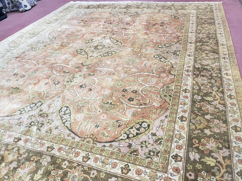 Indo Persian Rug 8x10, Vintage Indian Rug 8 x 10, Fine Hand-Knotted Wool Rug, Rose Clay Red Beige Brown Handmade Area Rug, Floral Medallion by Jewel Rugs
