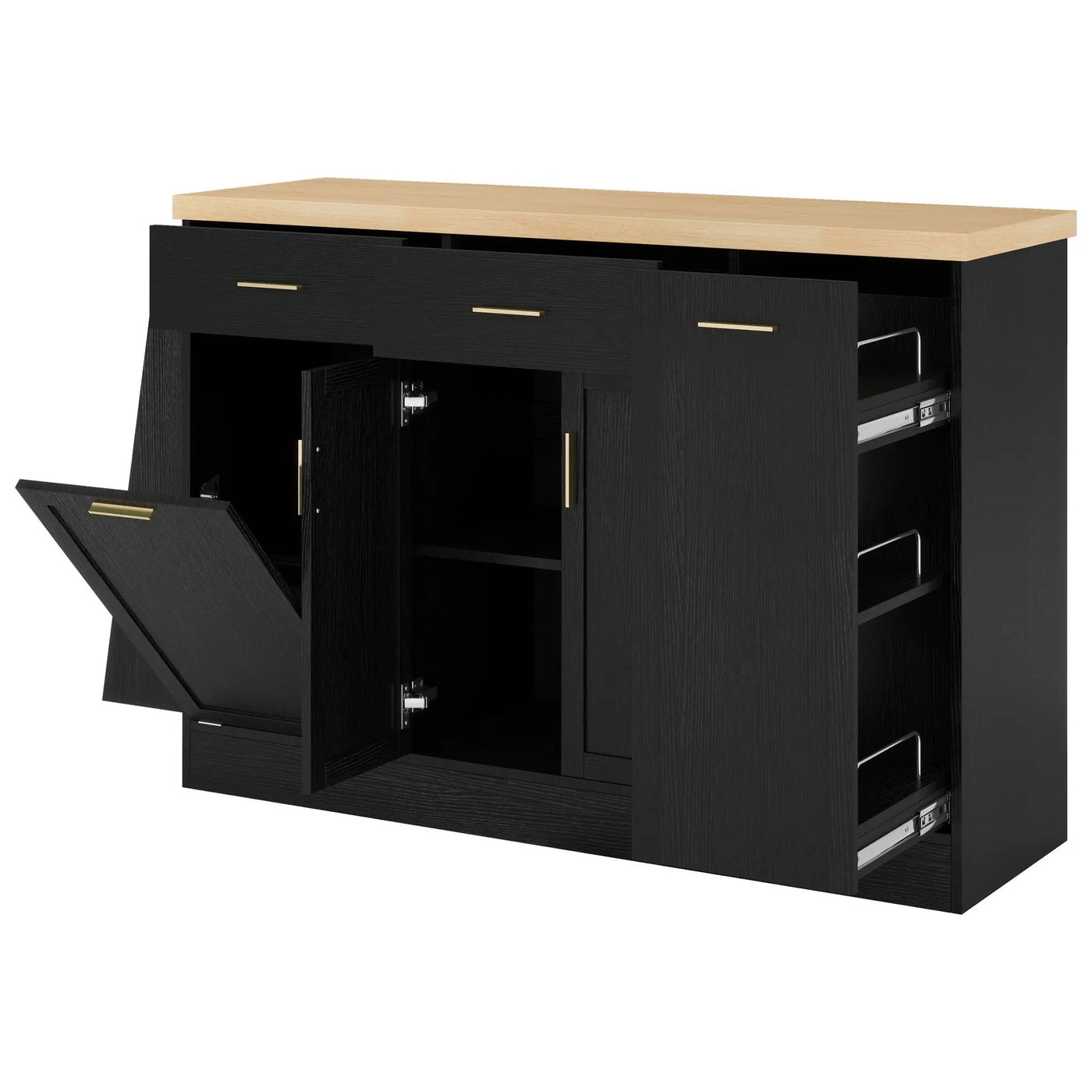 Kitchen Sideboard With Sliding Door Cabinet, 3 Tier Spice Rack by HouseOfZazla