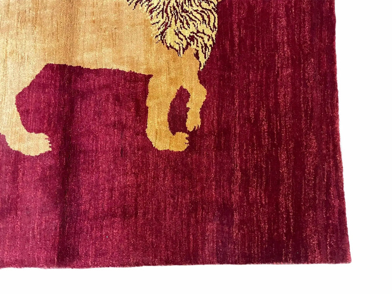 3.5 X 5 Handmade Rug Vintage New Rug Quality Wool Lion Red Veggy Dyes Pictorial by Jewel Rugs