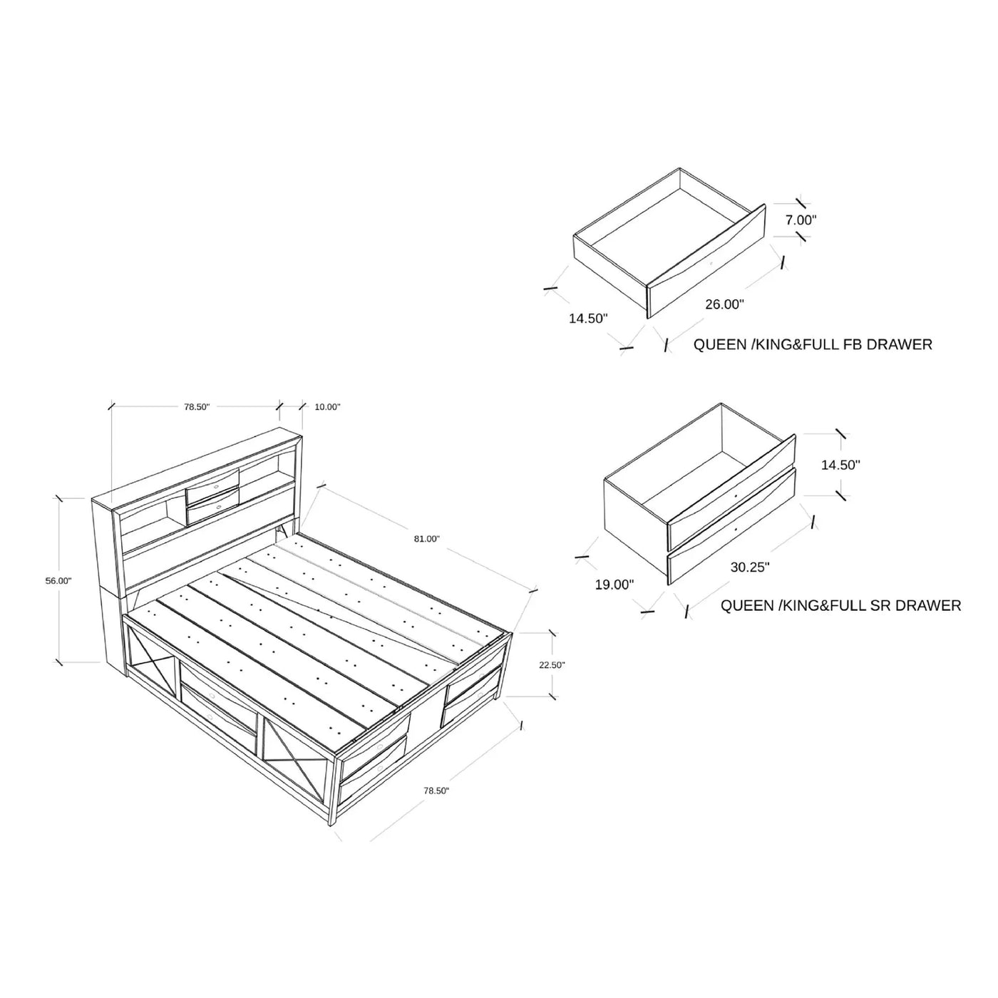 Lucille - 5 Piece Bedroom Set With Storage Drawers And Bookcase Headboard by Unique Piece Furniture