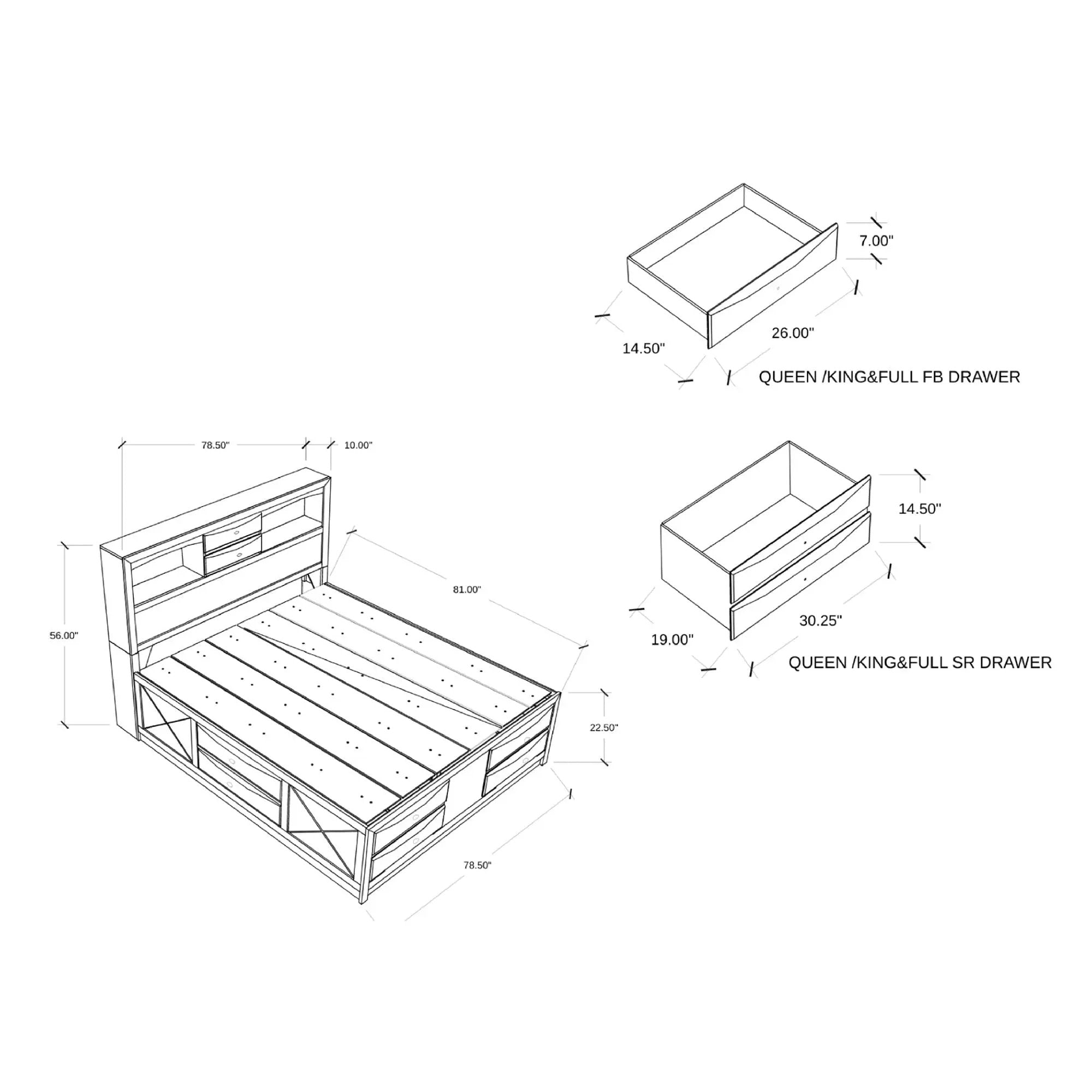 Lucille - 5 Piece Bedroom Set With Storage Drawers And Bookcase Headboard by HouseOfZazla