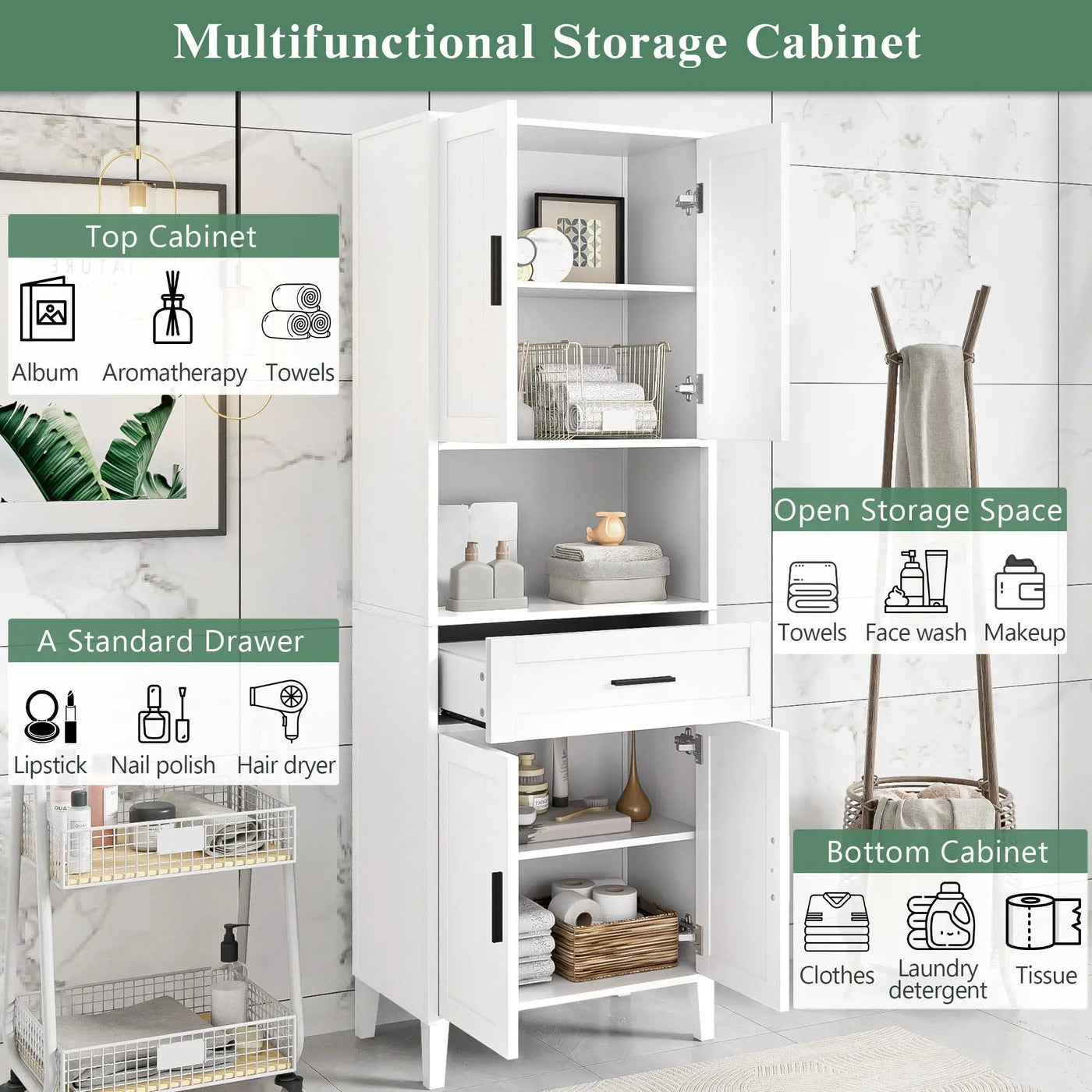 Freestanding Tall Bathroom Cabinet With Soft Close Doors And Adjustable Shelves by HouseOfZazla