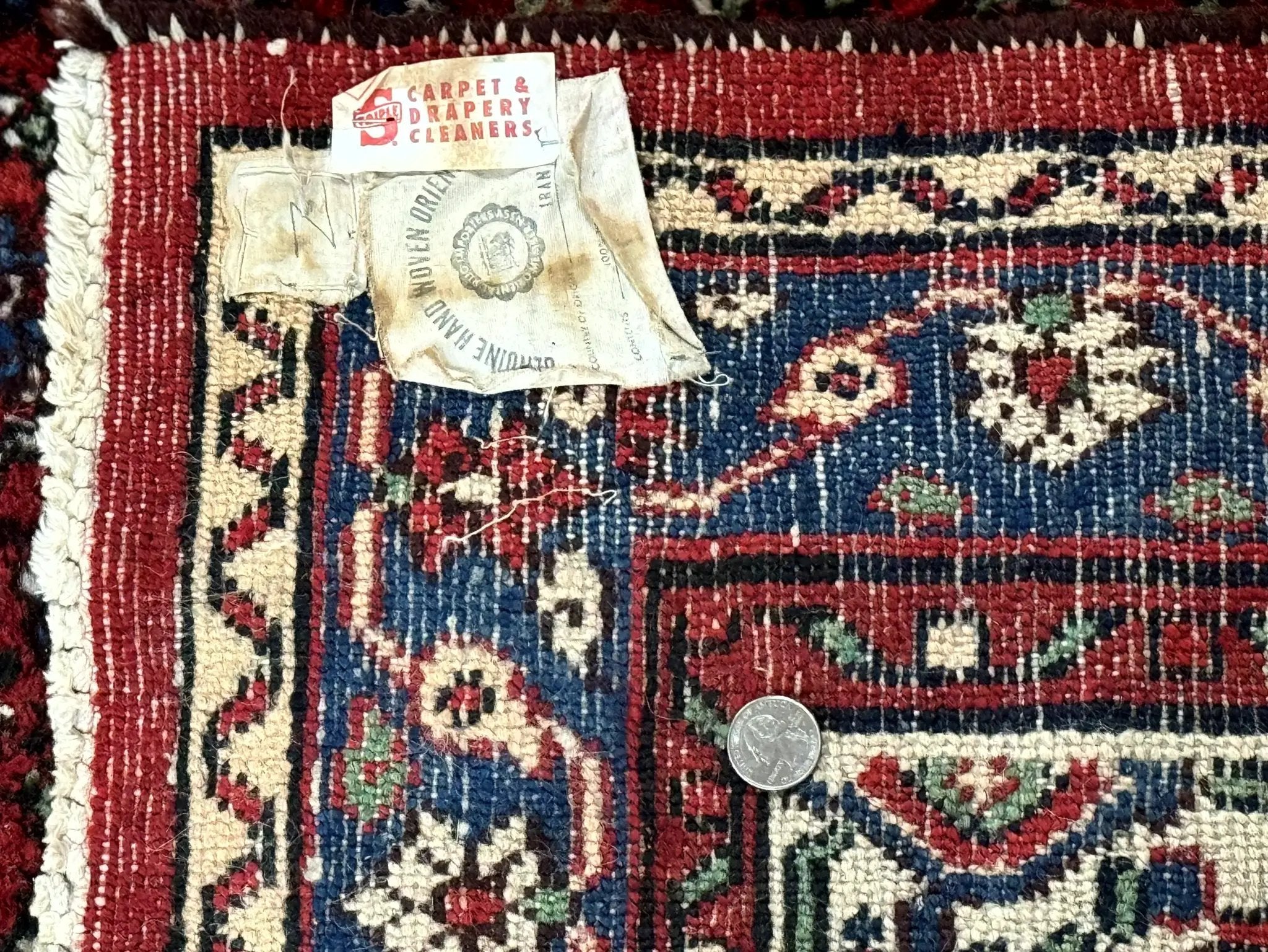 Persian Tribal Rug 6x11, Red Blue Ivory, Antique Persian Carpet, Hamadan Dargazin Carpet by Jewel Rugs