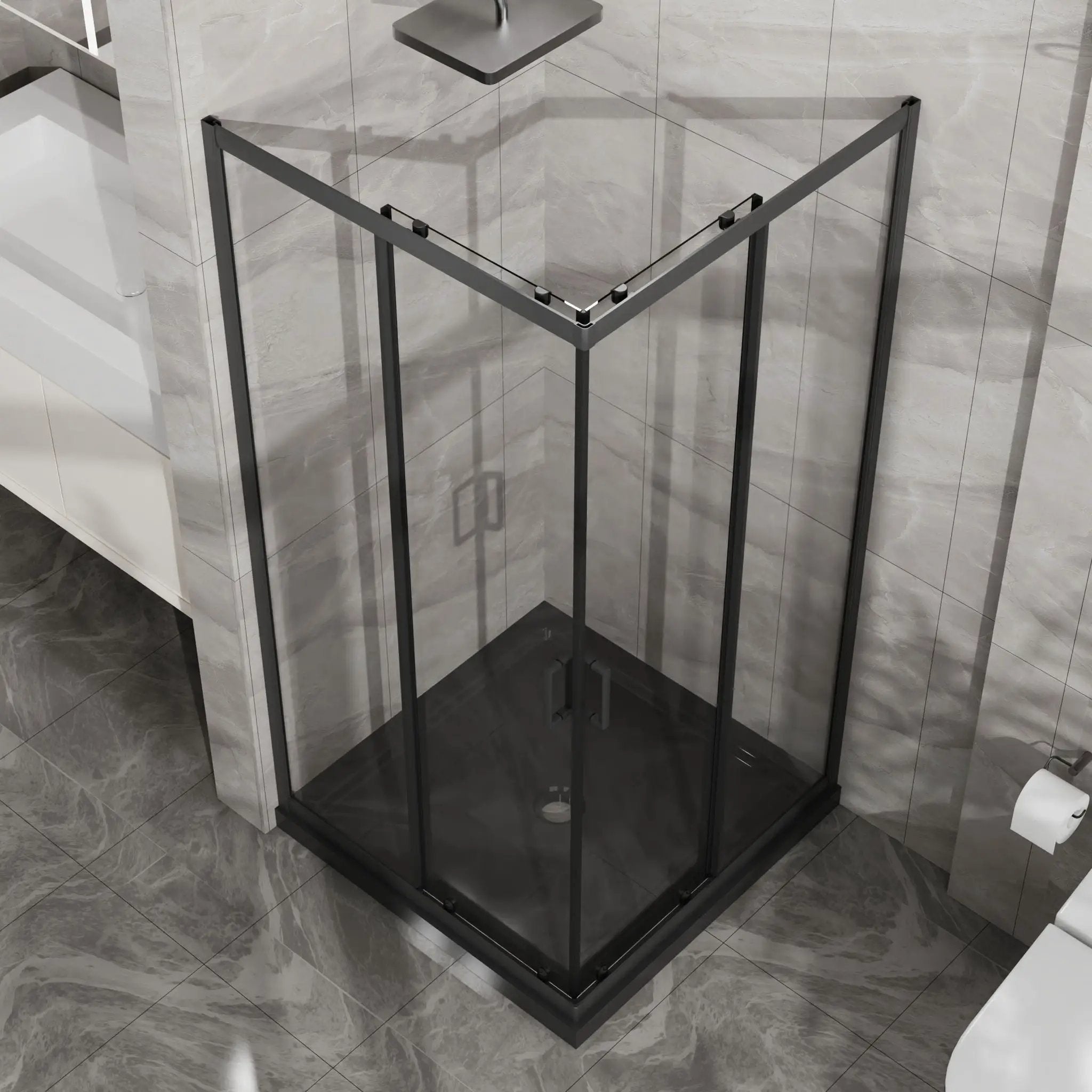 Corner Shower Enclosure, Sliding Door - Matte Black by HouseOfZazla