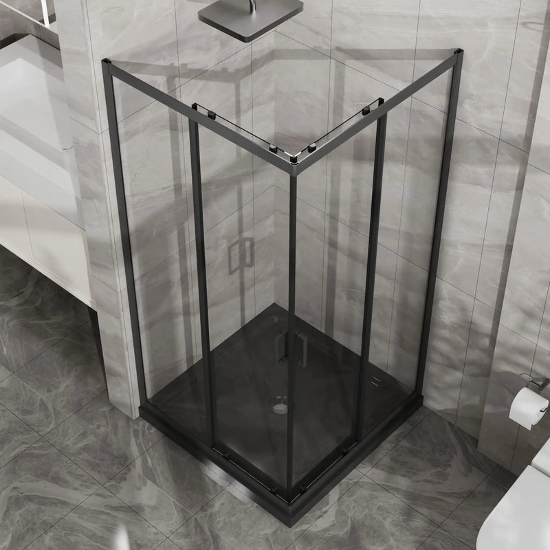 Corner Shower Enclosure, Sliding Door - Matte Black by HouseOfZazla