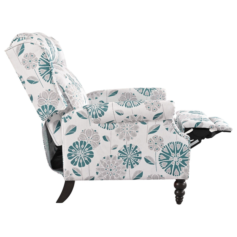 Push Back Recliner Chair Upholstered With Classic Wing Back And Solid Gourd-Shaped Legs