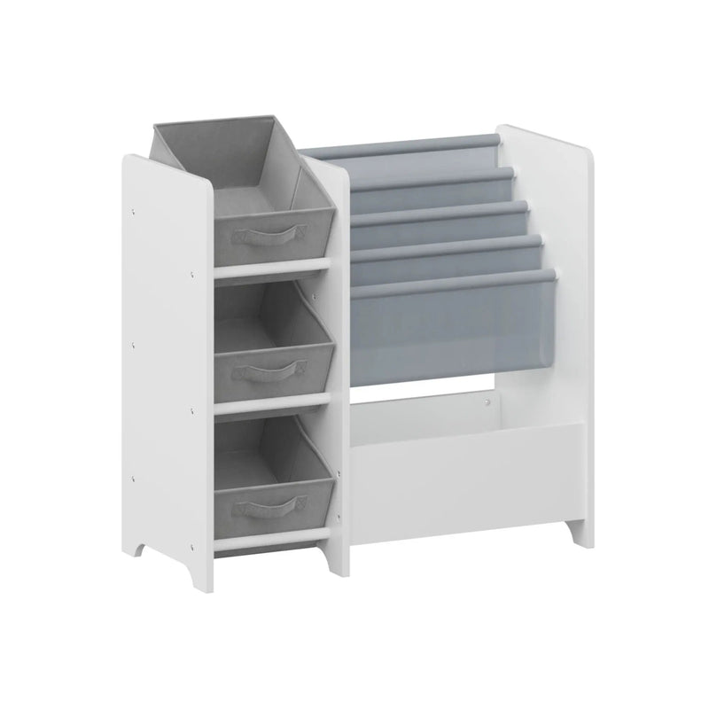 Bookshelf And Toy Storage Organizer, Multifunctional 4 Tier With 3 Collapsible Drawers - White by HouseOfZazla