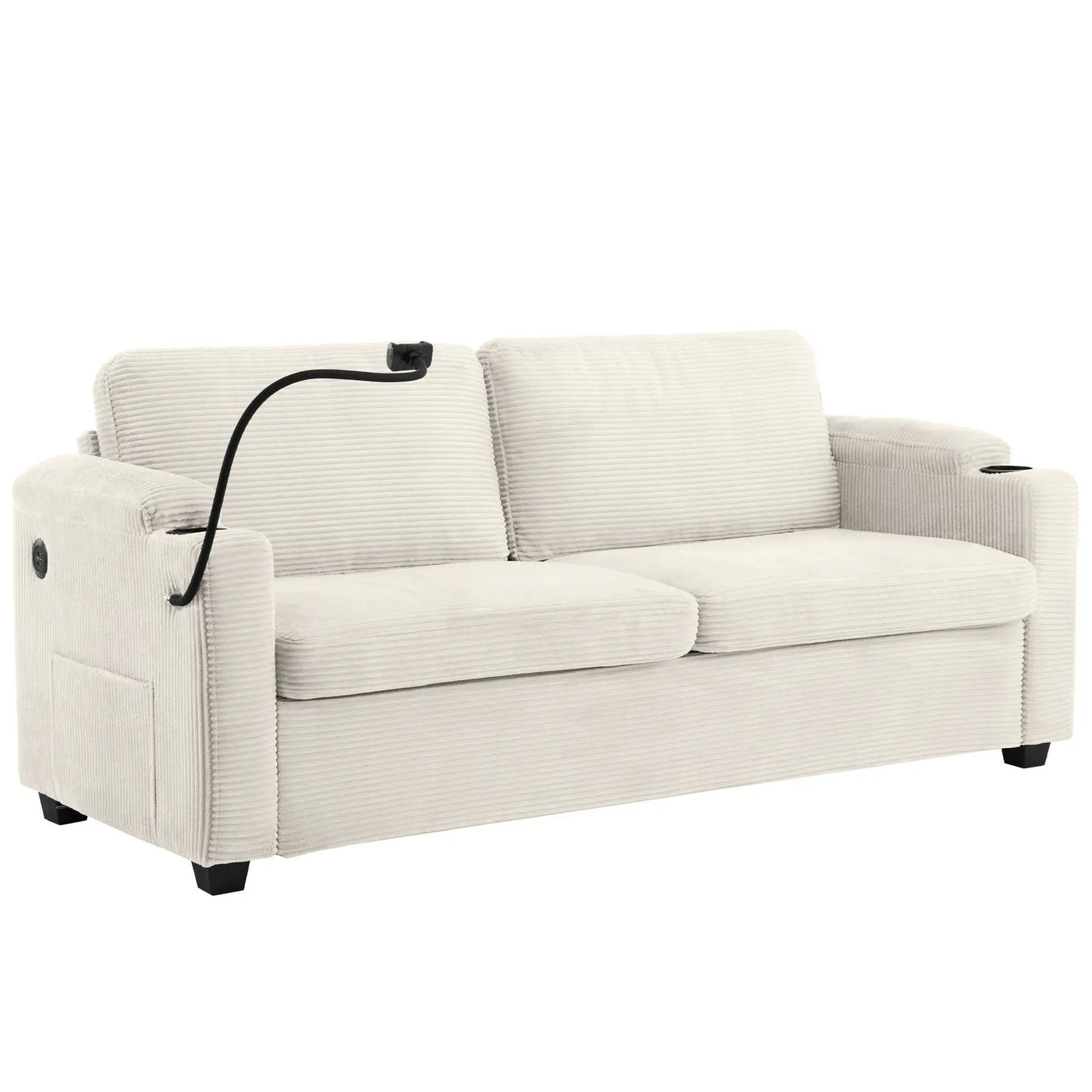 Sleeper Sofa Loveseat Sofa With Full Size Mattress, 2 USB Ports, 2 Cup Holders, 2 Side Pockets And Phone Holder by HouseOfZazla