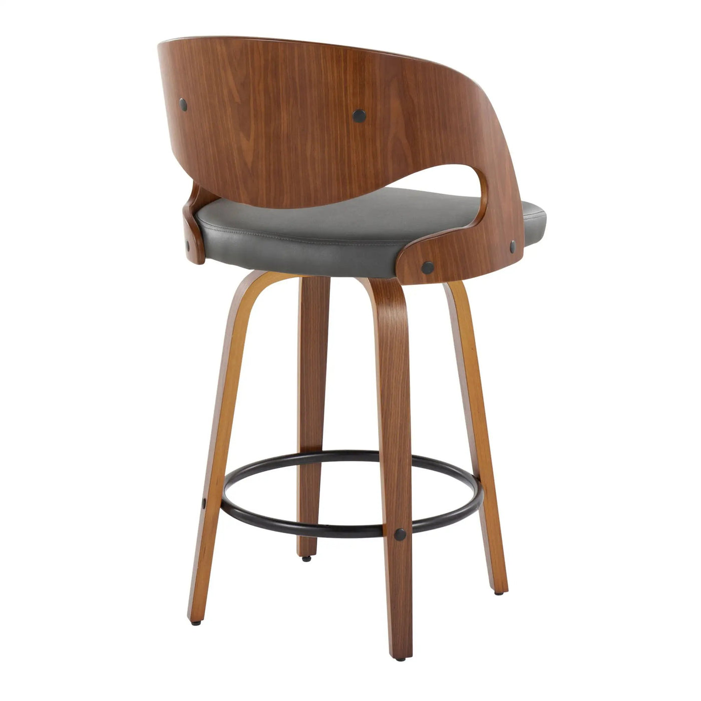 Pino - Mid Century Modern Fixed Height Barstool With Swivel With Round Footrest (Set of 2) by HouseOfZazla