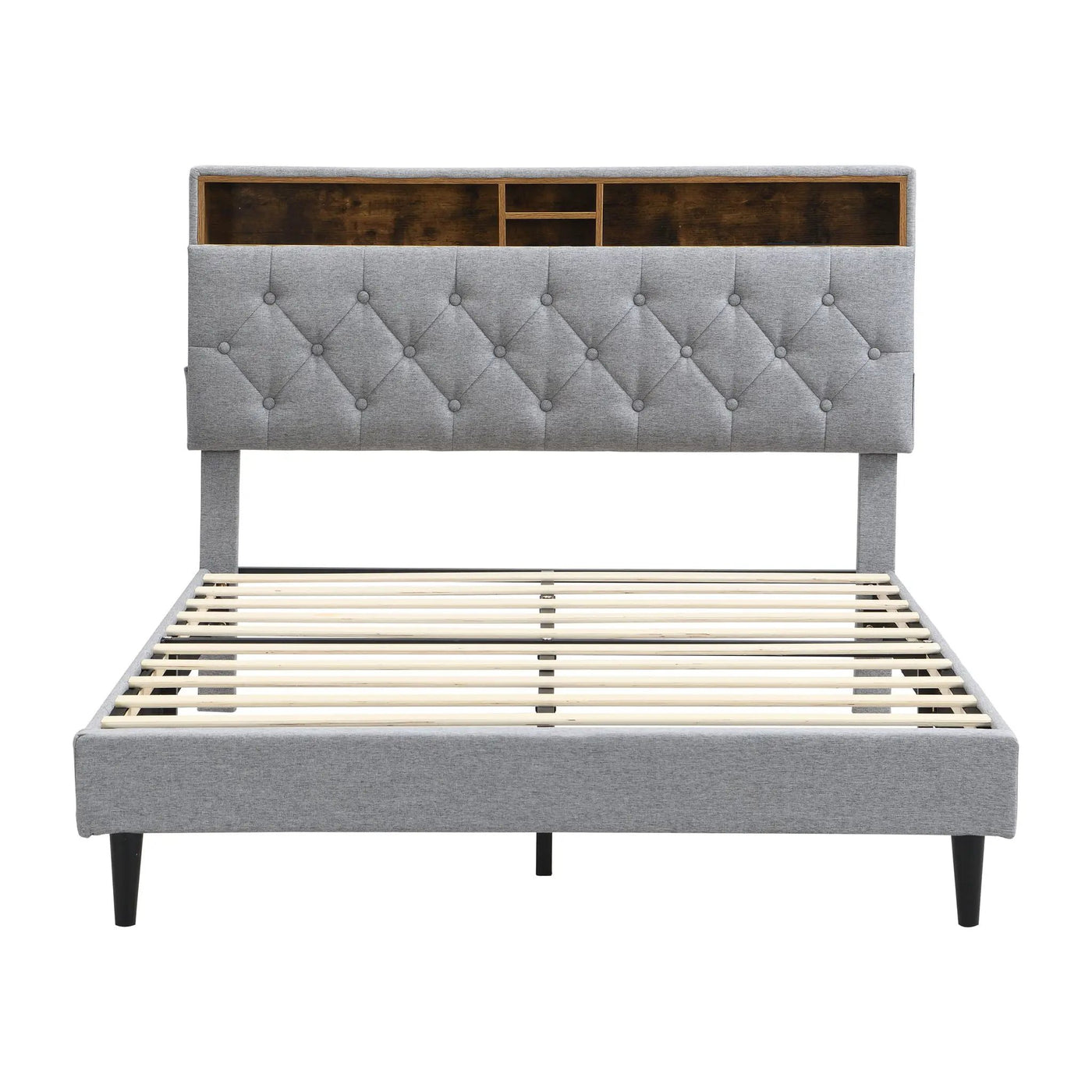 Modern Upholstered Platform Bed Frame With Button Tufted Headboard And USB Ports by Unique Piece Furniture