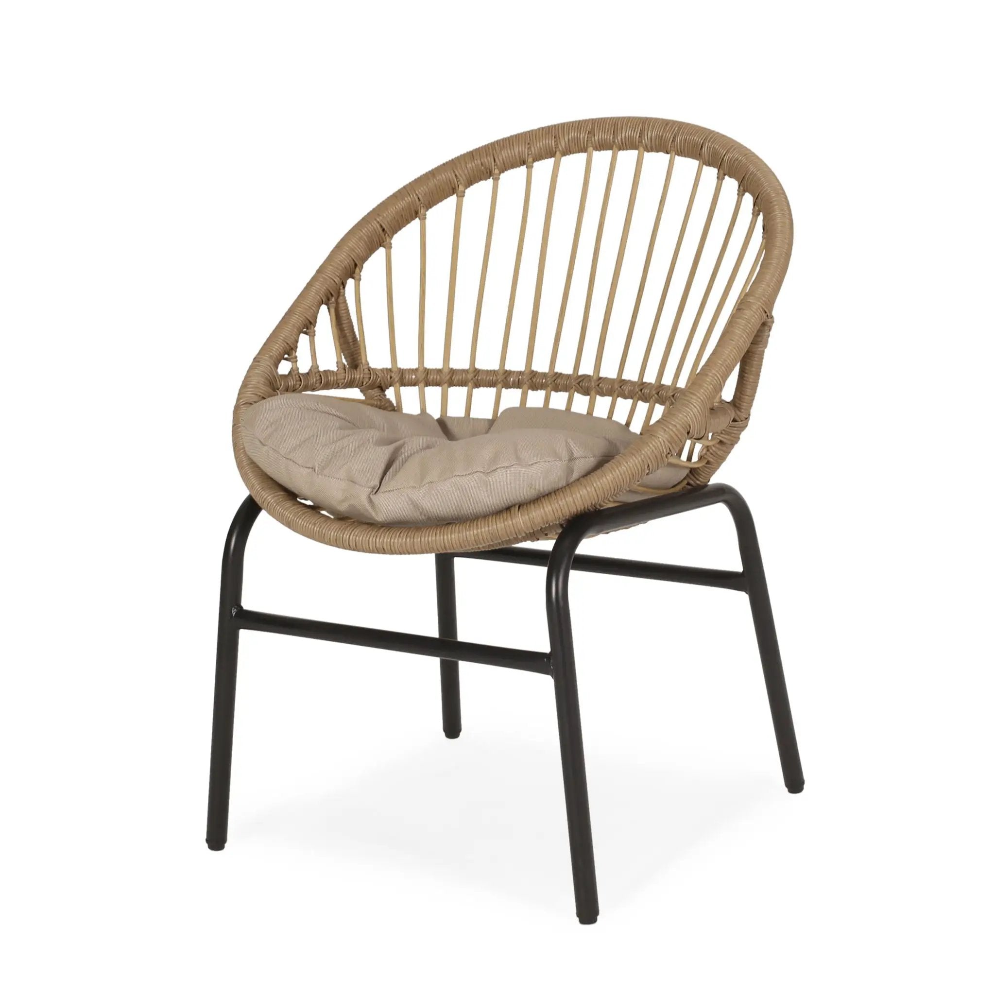 Outdoor Accent Chair With Curved Back And Basket Frame (Set of 2) - Light Brown / Beige by HouseOfZazla